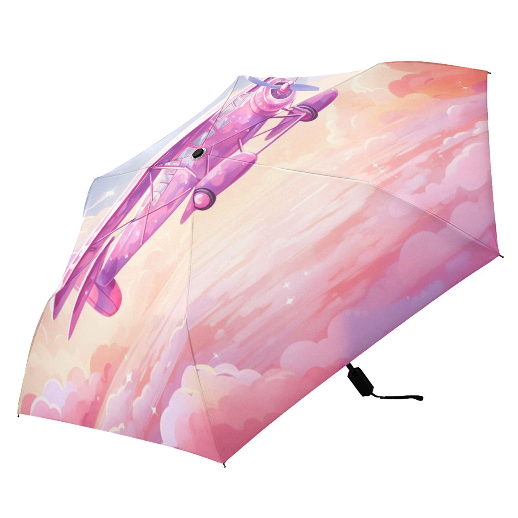 Aircraft Flying in Sky Compact Sun Umbrella Windproof Travel Umbrellas for Rain Strong Portable UV Protection