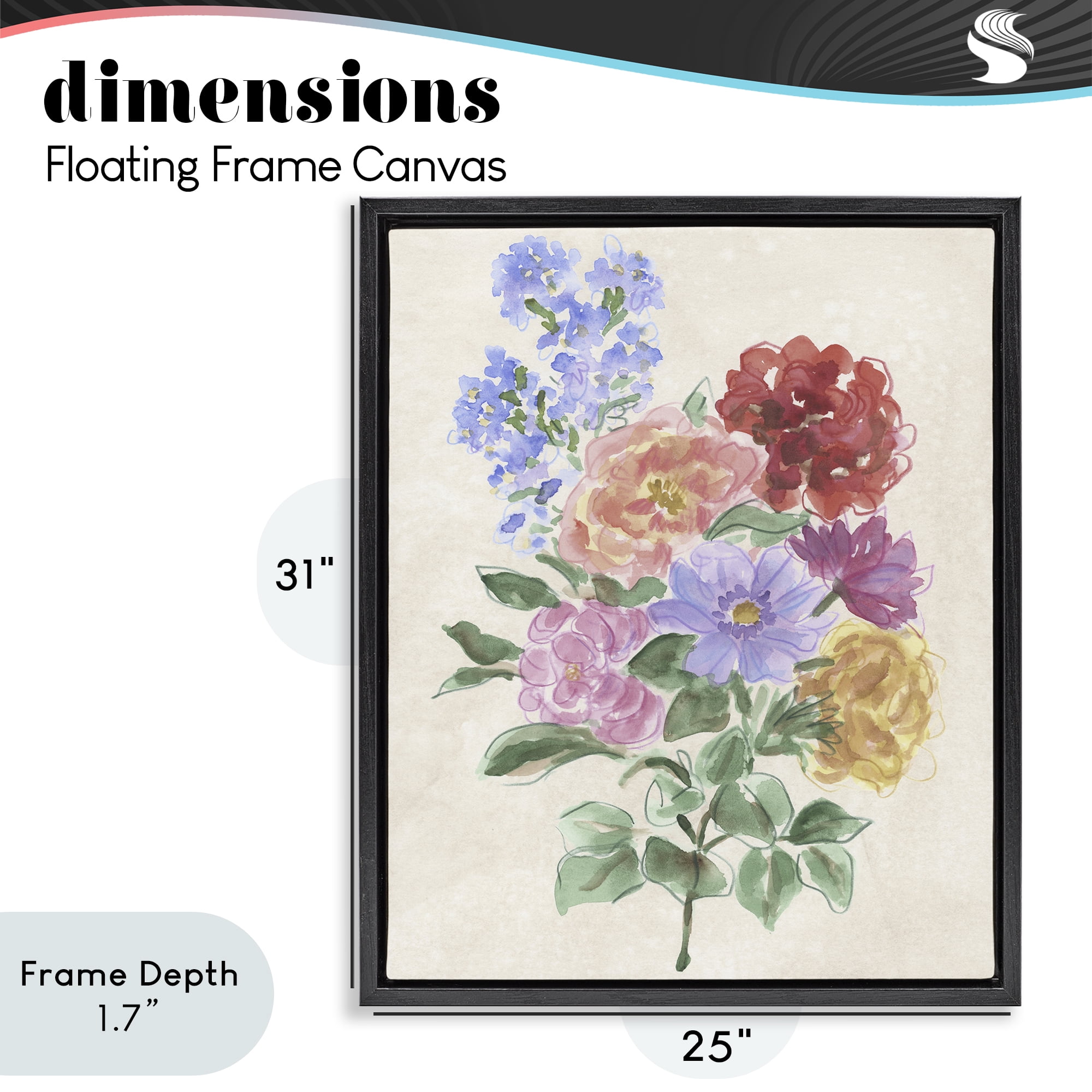 Stupell Industries Mixed Blooms on Parchment Black Framed Floater Canvas Wall Art, design by June Erica Vess