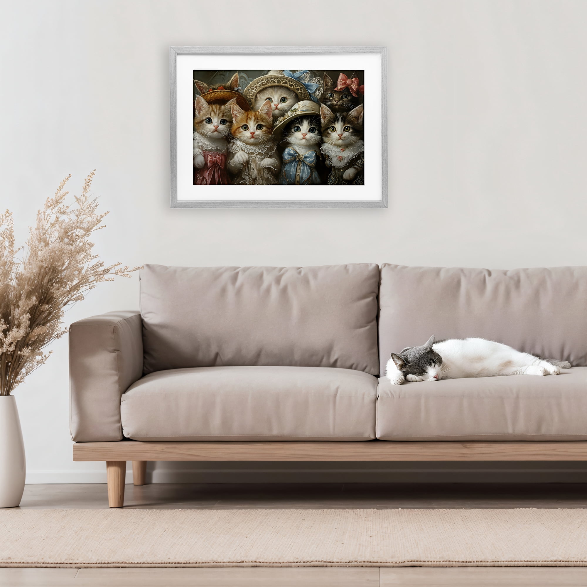 Stupell Industries Fashionable Vintage Cats Gray Framed Print Under Glass, design by The Wands Want