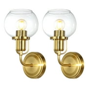 SAFAVIEH Huron G14 Satin Brass Metal Wall Sconce with Clear Glass Shade, Set of 2