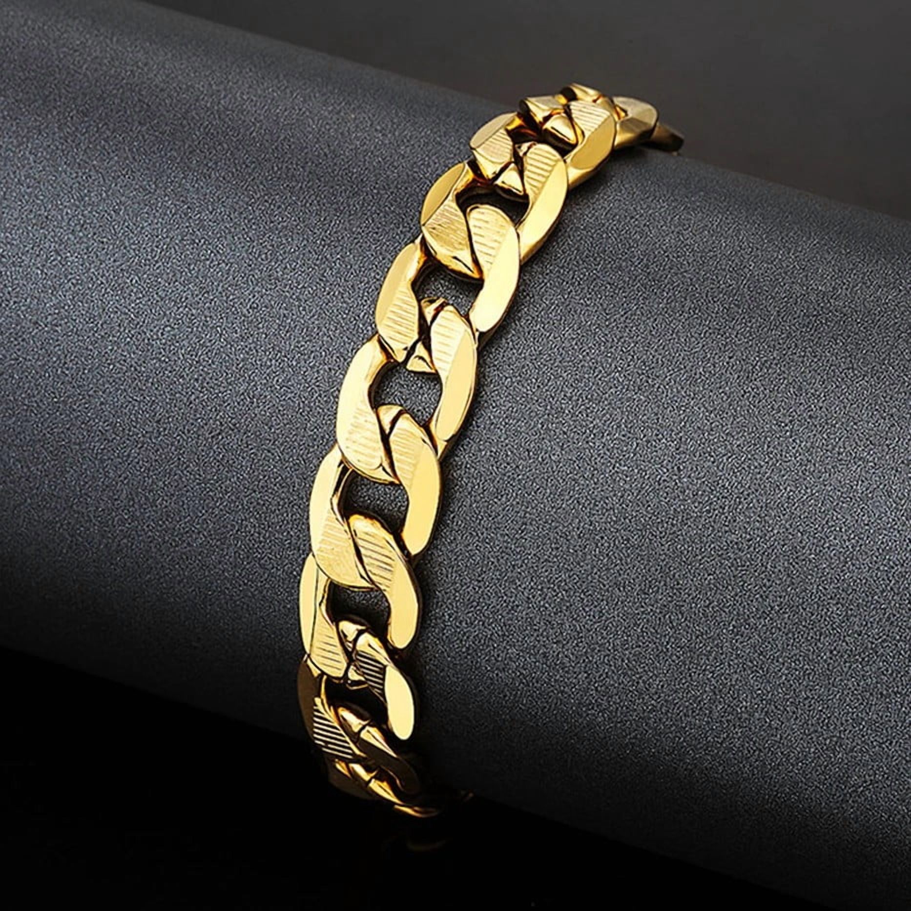 12mm Bracelets for Men Boys 14K Yellow Gold Cuban Link Chain Bracelet Homme Jewelry Gift