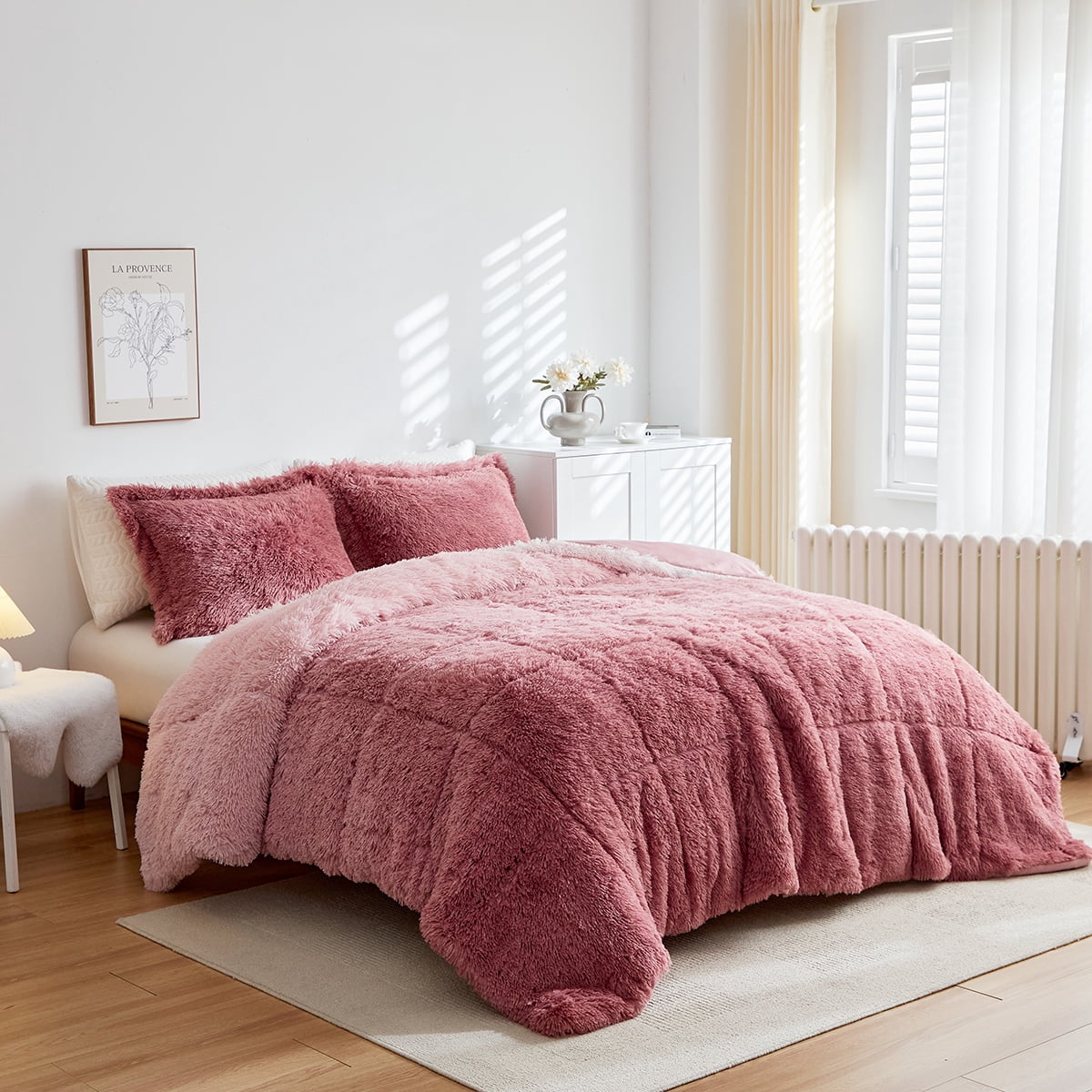 Wajade Ombre Shaggy Duvet Cover Comforter Cover Set Fluffy Fuzzy Faux Fur Bedding Set ,No Fill(1 Duvet Cover + 2 Pillow Shams, Blush Pink Ombre, Full Size)