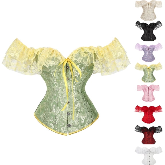 GPOECD Corset Tops For Women Halloween Solid Court Style Lace Up Boned Overbust Waist Cincher Bridal Bodyshaper For Wedding Shapewear For Women,Green,S
