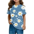 thumbnail image 2 of hengsof Girls Fashion Floral Print Short Sleeve Cotton T-Shirt Comfortable and Breathable Pullover Summer Crew Neck Loose Casual Top 3-14 Years, 2 of 8