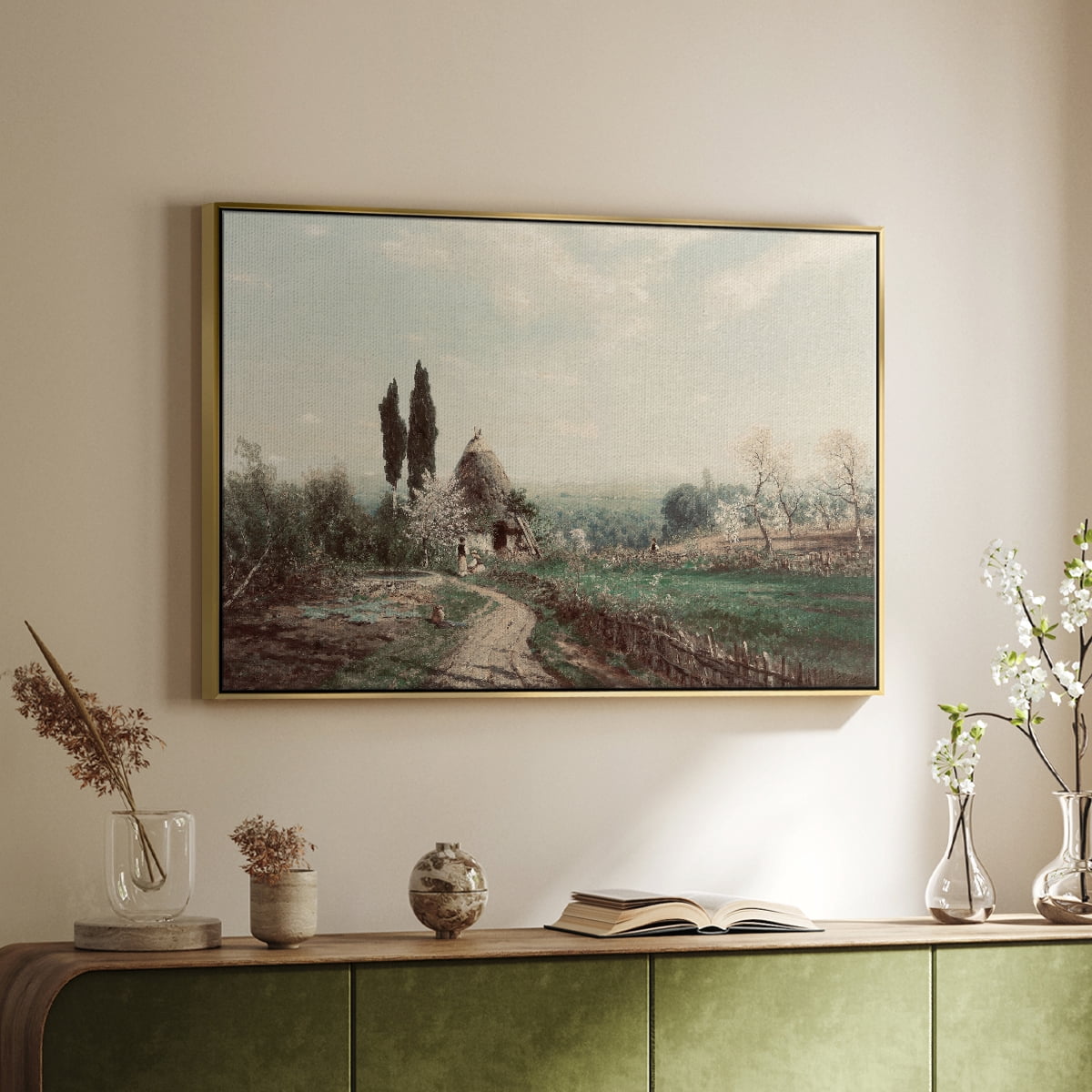 Vintage Landscape-CD By Wexford Home Framed in Gold Wood Gallery Wrapped Canvas 17 in. x 25 in.