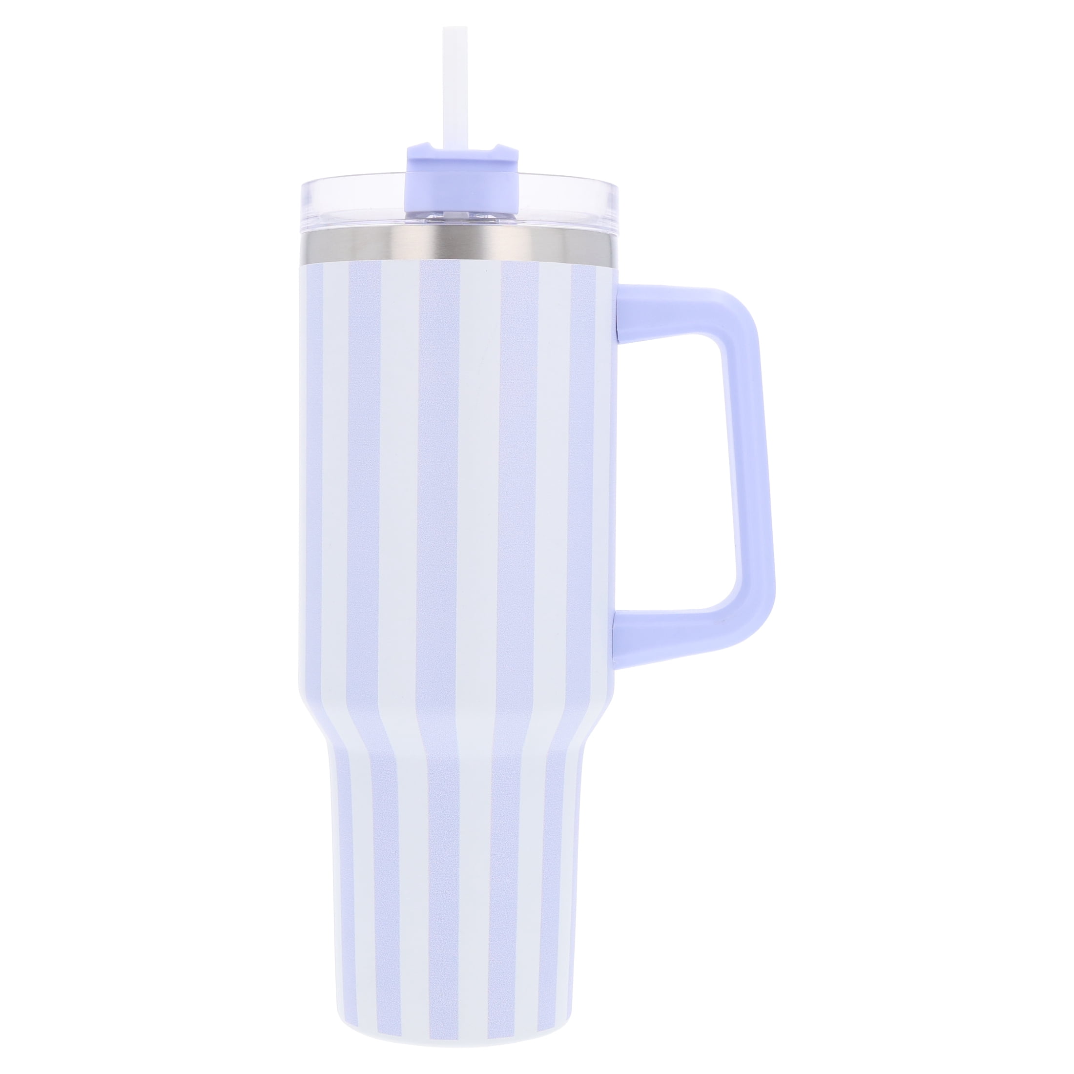 Striped Tumbler with Straw and Artificial Flower Gift Set, Blue, 40 oz, Mother's Day by Way To Celebrate