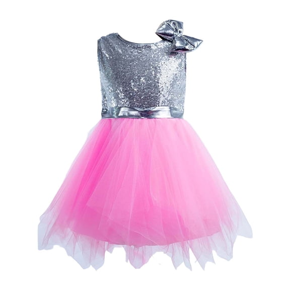 RMGVDSD Girls Dresses Color Block Round Neck Sleeveless Sequin Carnival Party Dress With Tutu Skirt For Kids Stage Performances Versatile Sundress