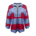 thumbnail image 4 of Women Plus Size Striped Tee Shirts Half Zip Long Sleeve V Neck Color Block Loose Fitting Casual Pullover Tee Tops,Red,S, 4 of 5