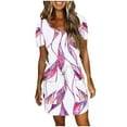 thumbnail image 1 of DPTALR Robes à Manches Courtes Col en V Mi-Mollet pour Femmes, Jupes Courtes Rétro Mignonnes pour Sorties d'Été pour Filles, 1 of 4