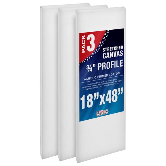 U.S. Art Supply  18" x 48" Professional Quality Acid Free Stretched Canvas 3-Pack - 3/4 Profile 12 Ounce Primed Gesso