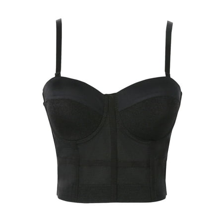 FUNUONY Push Up Bras for Women 2025 Trendy Women s Mesh Fishbone Underwear with Bottom Tank Top for Slim Underlay Bra Black L