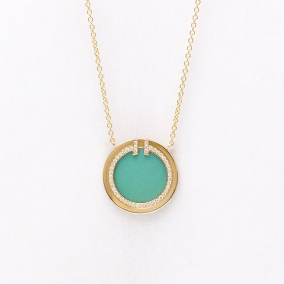 Pre-Owned Tiffany T Two Circle Necklace Turquoise And Diamond Pink Gold (18K) Diamond,Turquoise...