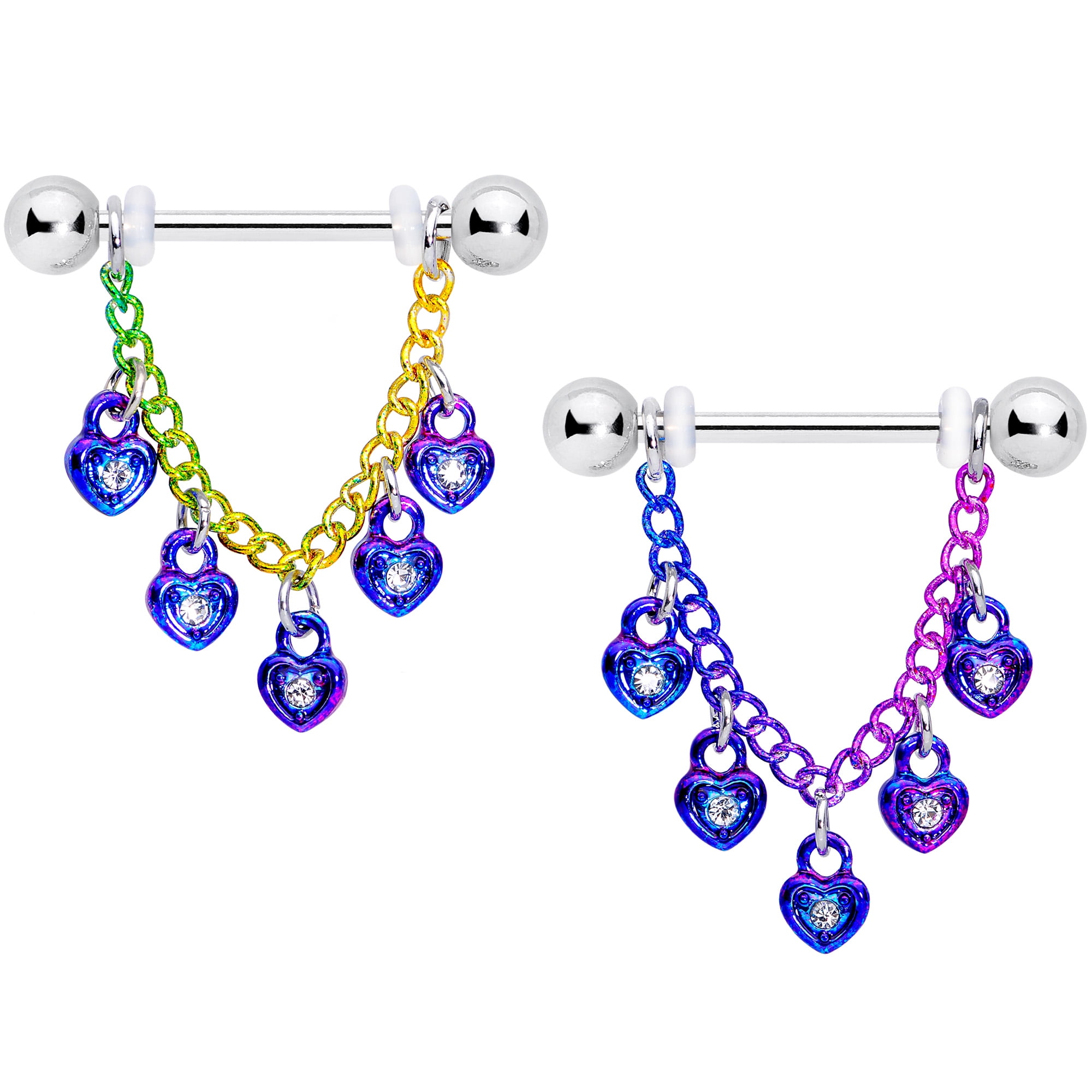 Body Candy 14G Womens Nipplerings Piercing Steel 2Pc Blue Purple Accent Star Dangle Nipple Ring Set 5/8