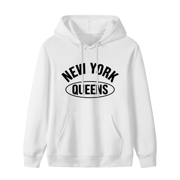 New York Queens Print Mens Hoodies with Long Sleeve, Lightweight Basis Pullover Men's Drawstring Pocket Sweatshirt Hooded