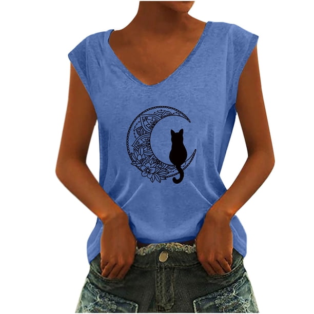 Camiseta sin mangas con cuello en V y estampado informal a la moda para mujer Pompotops lopia998096