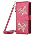 thumbnail image 4 of For Samsung Galaxy S24 Ultra 5G 6.8-inch Wallet Case Glitter Butterfly Multi-Card Slots Zipper Wallet With Detachable Lanyard Shoulder Strap and Hand Strap Leather Phone Case,Red, 4 of 11