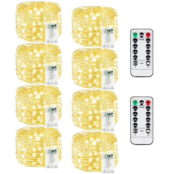 Batería Fairy Lights BOSSERN de 8 x 6 m, 60 LED, color blanco cálido
