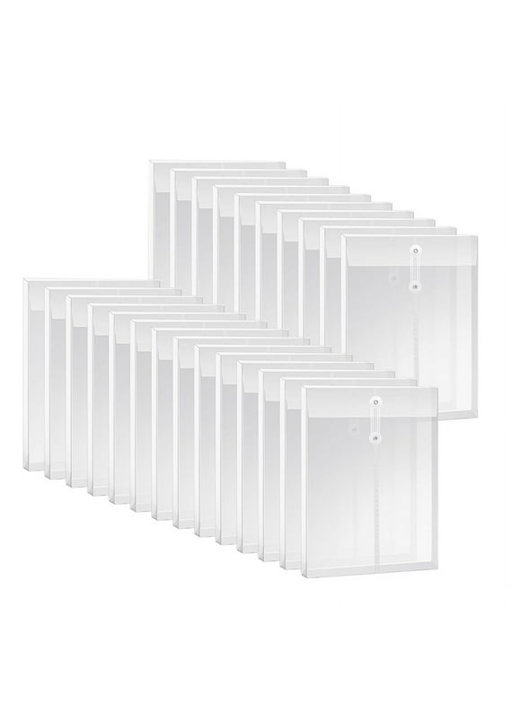 Qtmnekly A4 Size Clear Plastic Envelopes with String Closure, Expandable Files Document Folder, File Bag for Office 24Pcs