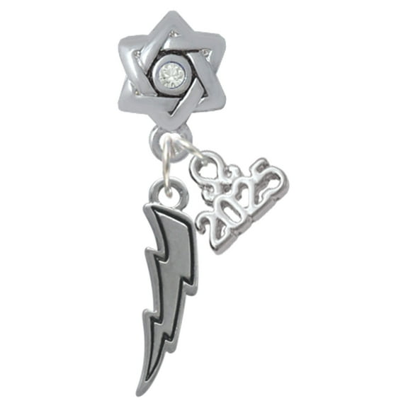 Delight Jewelry Silver-tone Lightning Bolt - Silver-tone Clear Star of David Charm Bead Dangle with Mini 2025