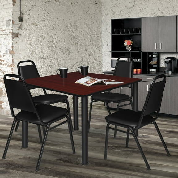 Regency Kee 48 in. Large Square Breakroom Table- Mahogany Top, Black Legs