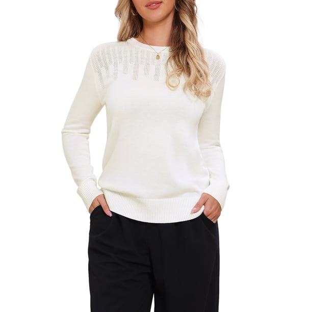 SUÉTER CASUAL DE CUELLO REDONDO HUECO INSPIRADOR CHIC PARA MUJER OTOÑO INVIERNO SUELTO XL BLANCO