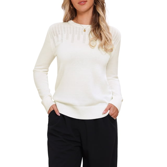 SUÉTER CASUAL DE CUELLO REDONDO HUECO INSPIRADOR CHIC PARA MUJER OTOÑO INVIERNO SUELTO XL BLANCO