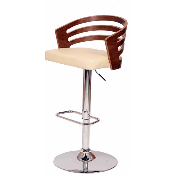 Armen Living Adele Swivel Barstool, Cream/Walnut Veneer and Chrome Base