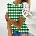 thumbnail image 2 of Camisas de Manga Corta para las Mujeres Impresión Cuello Redondo Suéter Encaje Camisa, Blusa de Verano Casual para las Mujeres, 2 of 5