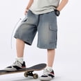 thumbnail image 6 of sertiohcv Toddler Boys' Shorts Boys Jean Shorts Classic Loose Waist Cargo Jean Shorts Boys Fashion Boys Shorts Blue Size for 7-8 Years, 6 of 8