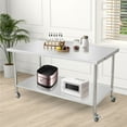 thumbnail image 4 of NSF Stainless Steel Prep Table - 60x24x35 Inch Heavy Duty 2-Tier Commercial Work Table with Adjustable Undershelf, Backsplash, Casters, Hooks, Trash Rack - For Kitchen, Restaurant, Garage, Workshop, 4 of 6