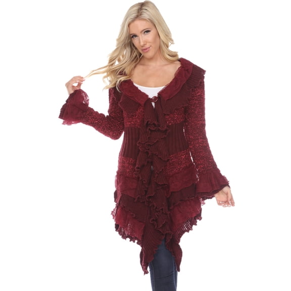 Simply Couture Women's Knitted Lace Ruffle Bell Sleeve Solid Long Cardigan
