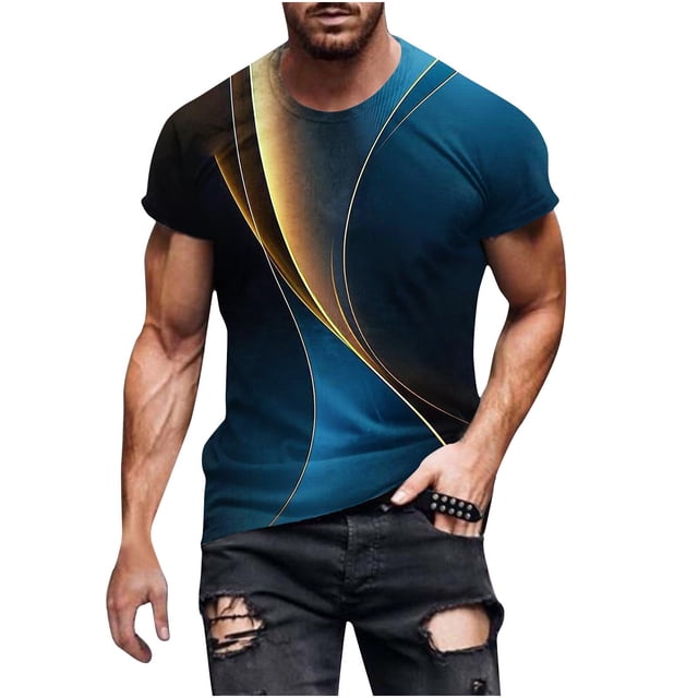 Mens Camisetas Casual Cuello Redondo Impresión Suéter Fitness Pantalones Cortos Mangas Blusa