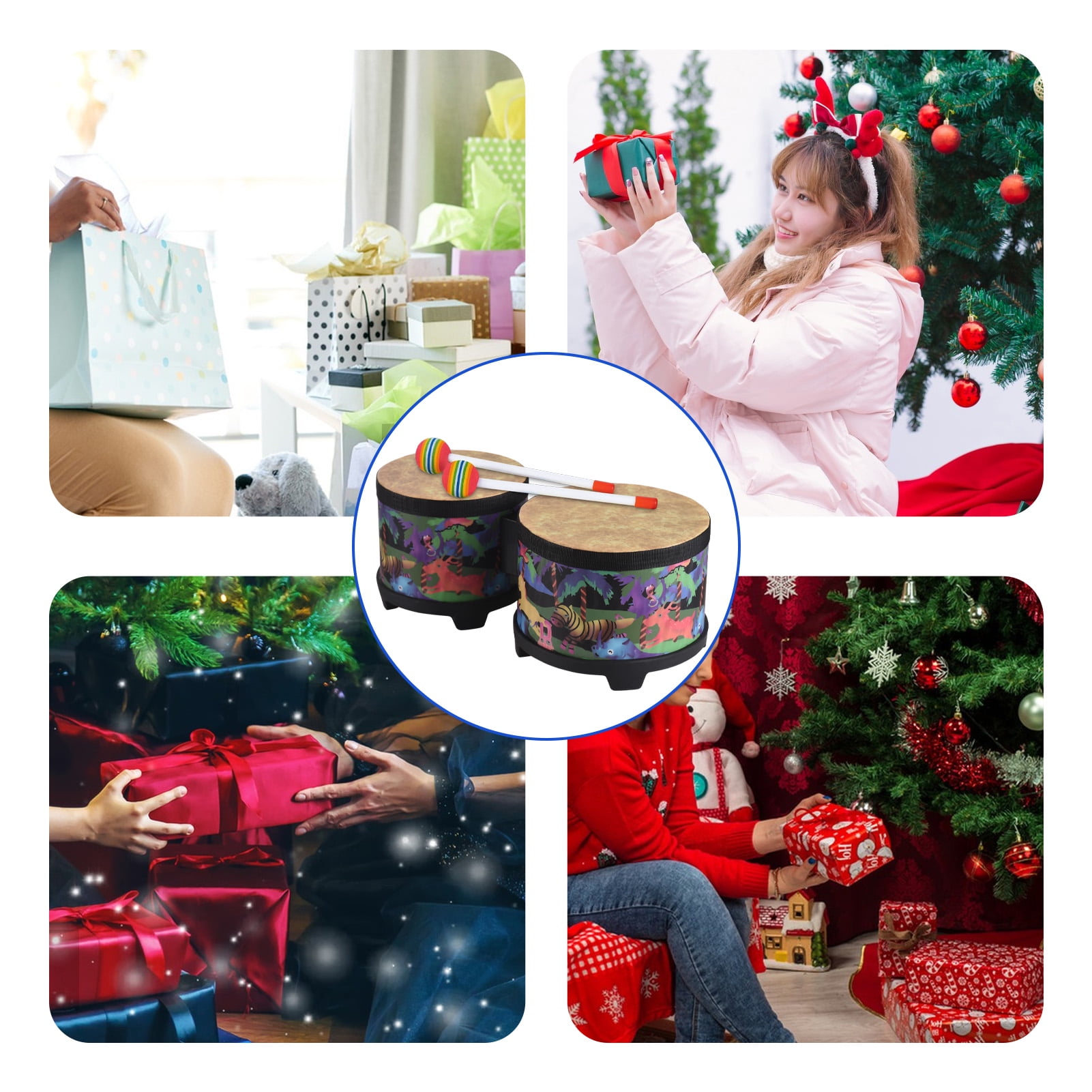 Drum Percussion Instrument 5-inch and 6-inch Floor Drum for Christmas Birthday Bongo Floor Drums with 2 Drum Mallets Musical Instrument