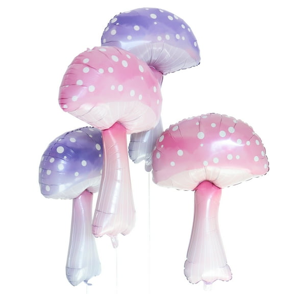 Cymylar Mushroom Foil Balloons Pink Purple Birthday Themed 4-Pack 36"