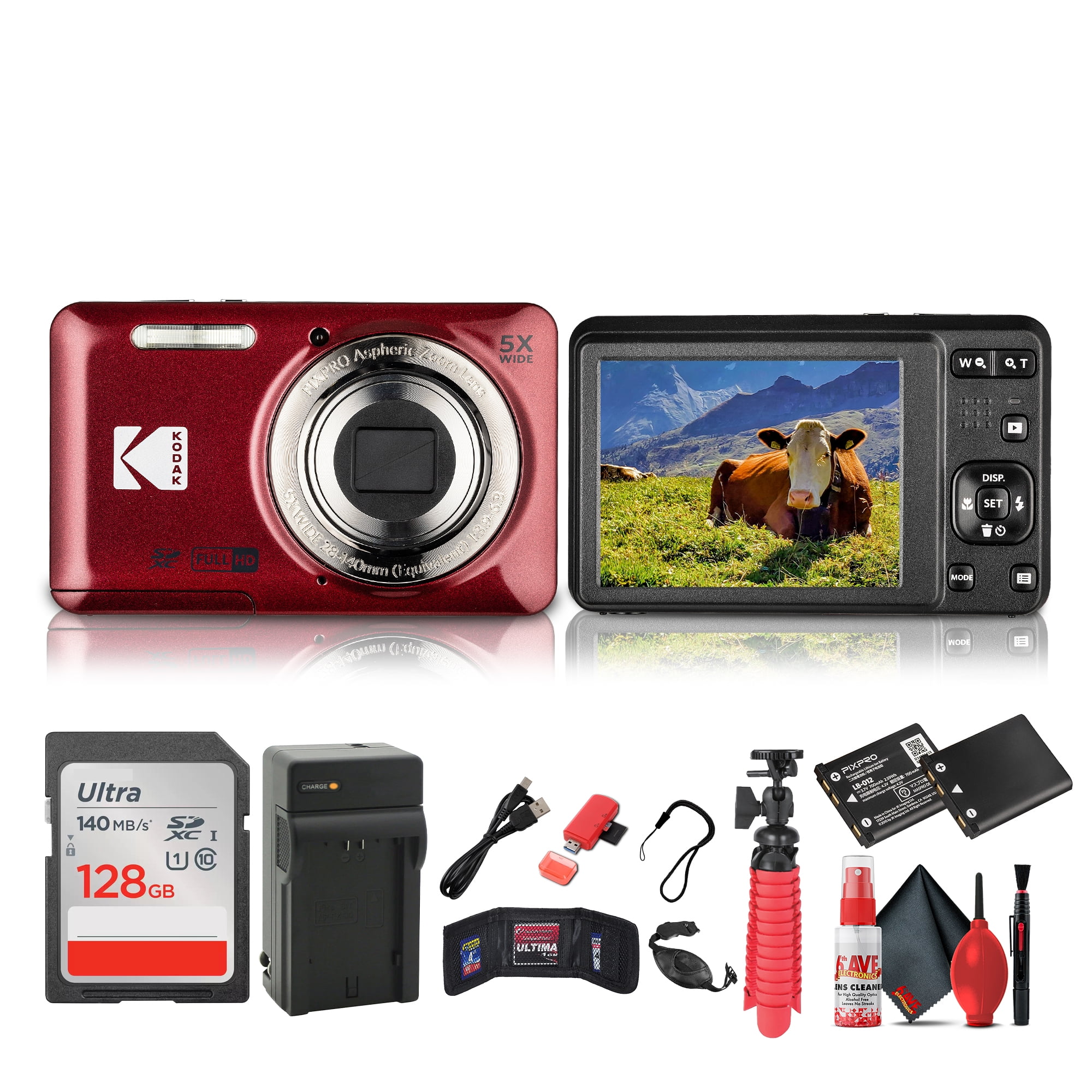 Kodak Pixpro FZ55 Digital Camera (Black) Bundle Including: 2x 128