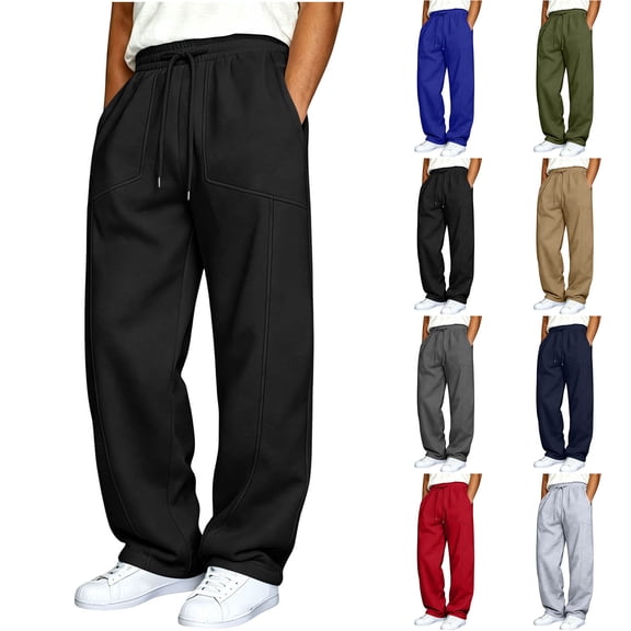 HomeDM Wide Leg Sweatpants for Men Drawstring Open Bottom Casual Loose Athletic Joggers with Pockets Black L