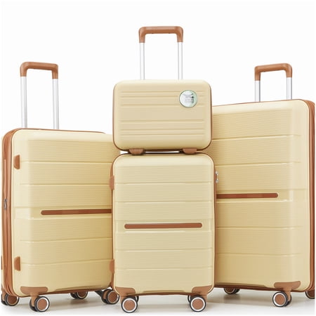 Lightweight Polypropylene 4-Piece Luggage Set with Expandable Design and Spinner Wheels, Apricot Cream