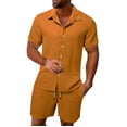 thumbnail image 2 of Pxiakgy Men'S Summer Breathable Two Piece Wrinkled Shirt Shorts Set Men'S Textured Beach Suit Orange + 3XL, 2 of 5