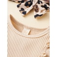 thumbnail image 4 of Infant Baby Girls Autumn Jumpsuit Set Solid Ribbed Long Sleeve Romper Print Flare Pants Bow Headband, 4 of 8
