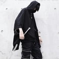 thumbnail image 3 of Autumn dark black webbing zipper decoration men's hooded sweatshirt Harajuku style loose jacket-black-3XL, 3 of 5