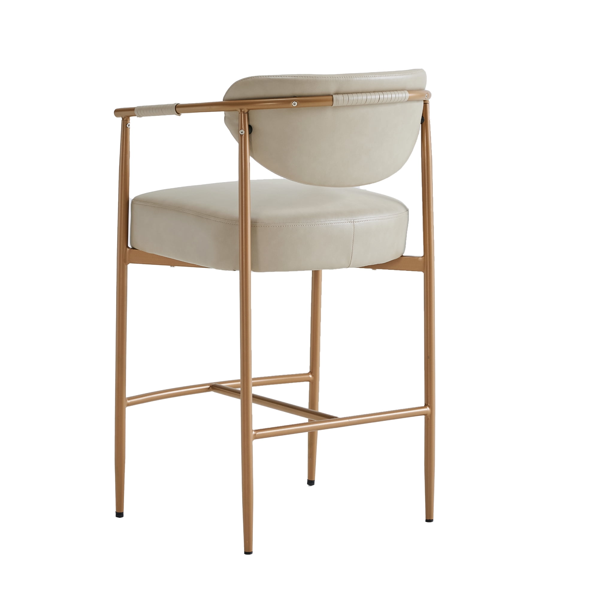 Spruce & Spring Modern Counter Bar Stool with Woven Strap Arms & Gold Metal Frame Set of 2, Beige with Gold Frame
