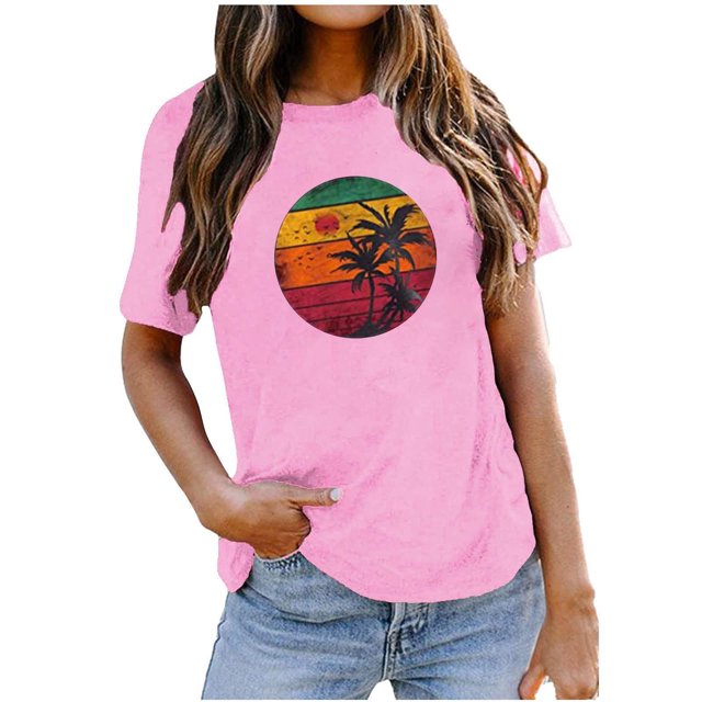 Camiseta suelta con estampado elegante para mujer Blusa de manga corta con cuello redondo Tops casuales OAVQHLG3B Store lin121212