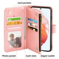 thumbnail image 4 of Compatible with Samsung Galaxy S22 5G Wallet Phone Case and Tempered Glass Screen Protector Flower Faux Leather Flip Credit Card Holder Stand Zipper Cell Cover for S 22 4G G5 6.1 inch Women Pink, 4 of 9