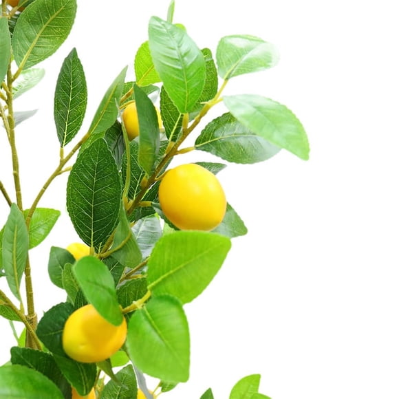 Realistic Artificial Lemon Tree 5FT - Single Trunk with Triple Small Sticks, 20 Faux Lemons, Tall Silk Greenery Plant for Indoor Home, Office, or Garden Decor, White Explosion-Proof Pot, Height 150CM