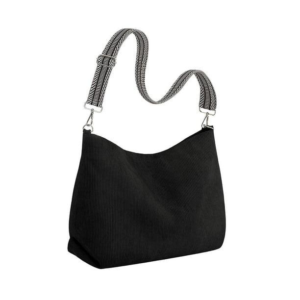 Bolso de hombro para mujer, tipo cartera, estilo hobo, para ir de compras al aire libre y viajar Negro