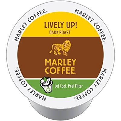 marley coffee, lively up!, organic espresso roast, 24 single serve realcups