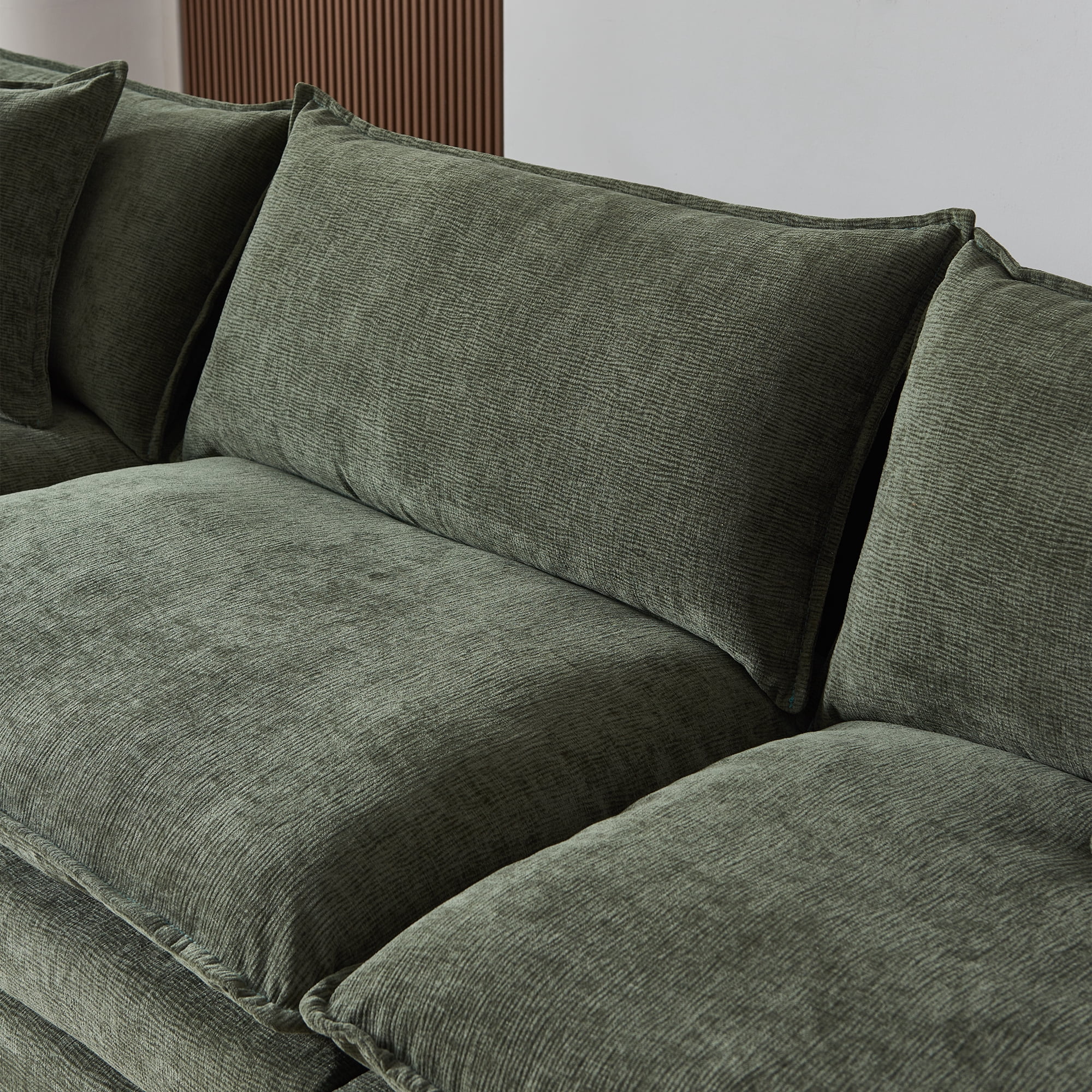 MAYEERTY Modular L-Shaped Sectional Sofa with Ottoman, Chenille Fabric Sofa Couch, Comfy Upholstered Furniture for Living Room，Green
