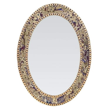 DecorShore Fired Gold 32 x 24 inch Decorative Wall Mirror, Oval Frame Mosaic Mirror