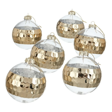 Belham Living Glass Christmas Tree Ornaments, 6 Count, Gold and