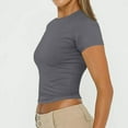 thumbnail image 6 of LISTHA Crop Tops for Women Short Sleeve Tight Slim Fit Crew Neck Cropped T Shirts Basic Going Out Y2k Shirt Gray M, 6 of 7